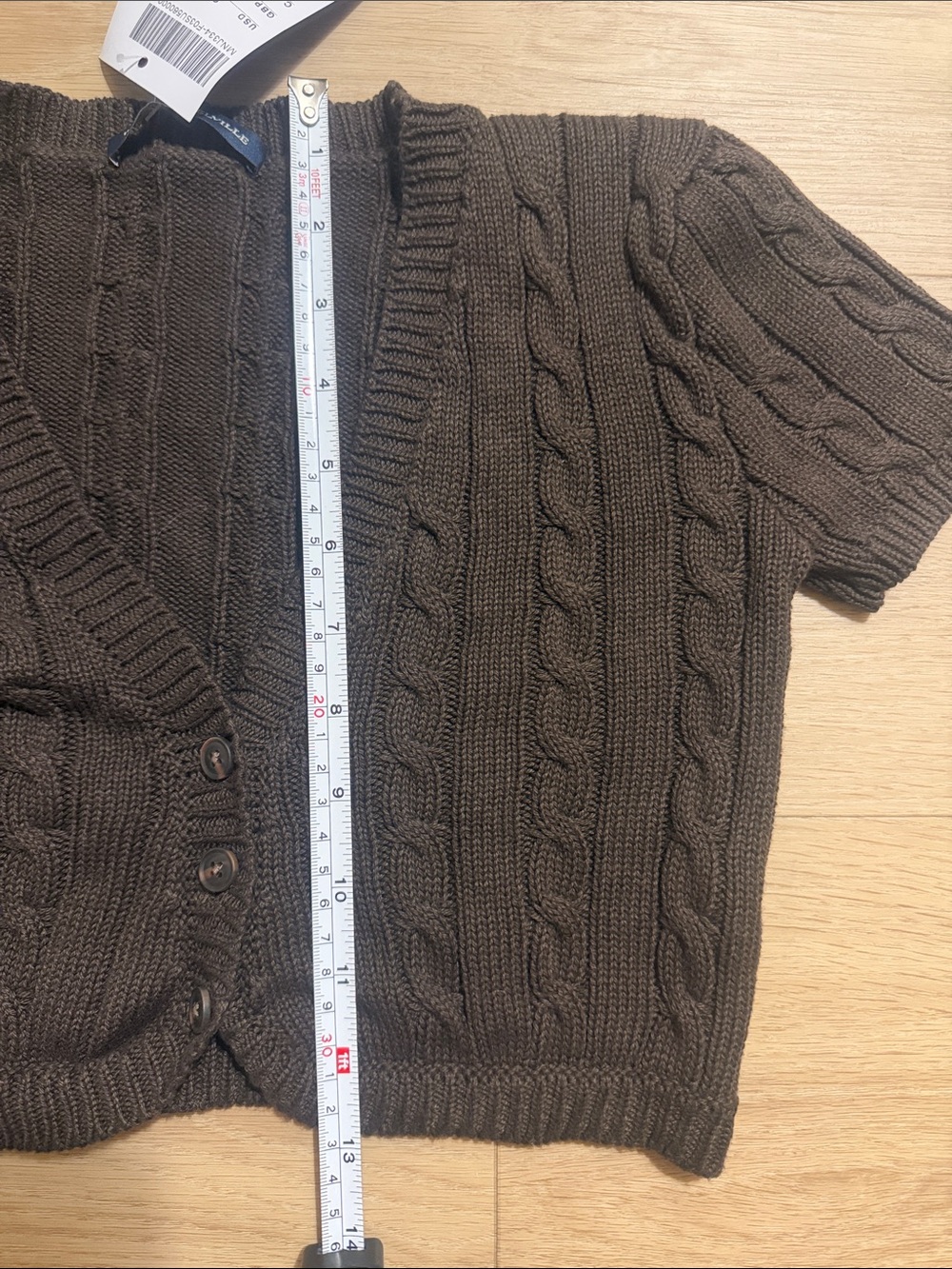 Brandy Melville Cable Knit Short Sleeve Cropped Cardigan - Dark Brown - Picture 5 of 9